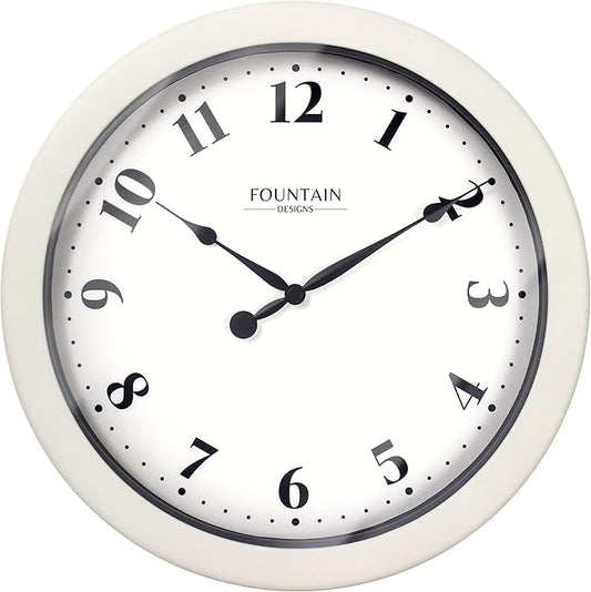10.4" Small Modern Indoor/Outdoor Wall Clock, Waterproof & Weatherproof Clocks for Bathroom, Porch, Patio and Pool Decor,Snowberry White