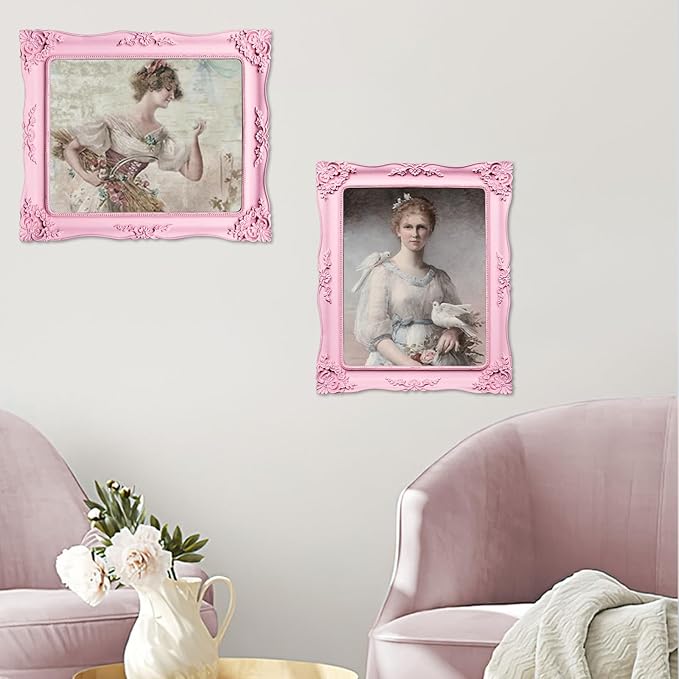 Pink Picture Frame 8x10 Victorian Picture Frame Vintage Antique Ornate Baroque for Wall or Tabletop Display, Gallery Wall Art Fits 8x10 or 5x7 Photo with Mat