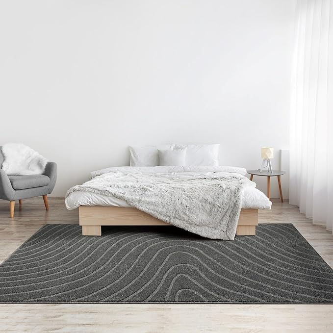 LUXE WEAVERS Modern Geometric Wave Anthracite 5x7 Area Rug