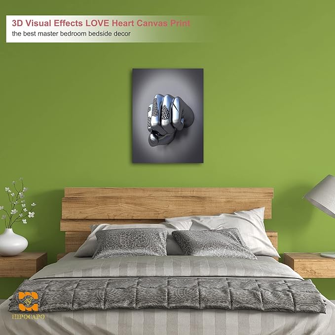 HIPOCAPO 3D Metal Effect Wall Art - Abstract Canvas Art, Modern for Office, Silver Boxer Gesture3D Decor Bedroom Framed 18''x24''x1Pcs 3d Art-03