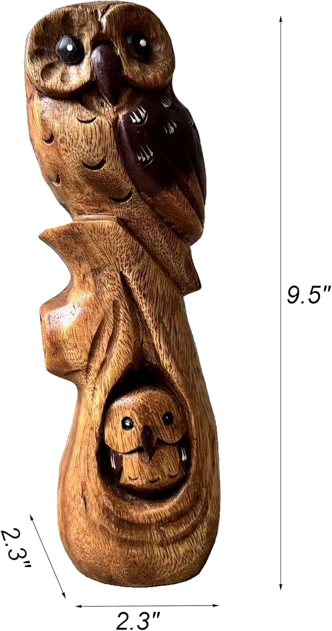Handcrafted Wooden Owl Statue from Thailand, Solid Wood Sculpture Figurine for Home Decor, Rustic Natural Carving Ornament, for Living Room, Bedroom, or Office