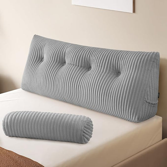 Z-hom Large Wedge Pillow Headboard, Full Triangular Headboard Pillow, Reading Pillow Bed with a Roll Pillow for Bed Sitting Up Sleeping, Backrest Cushion Headboard Gap Pillow for Back, Light Gray