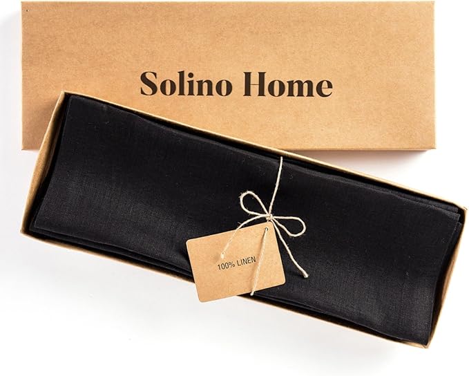 Solino Home Black Placemats Set of 4-100% Pure Linen Placemats 14 x 14 Inch for Winter, Christmas, Holiday, New Year - Fete, Handcrafted and Machine Washable