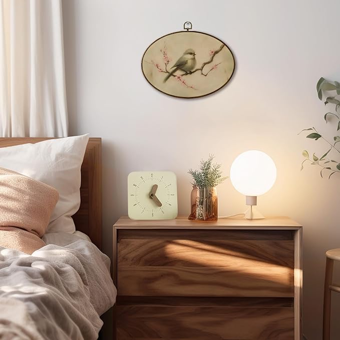 JQF Vintage Bird Oval Wall Decor, Rustic Farmhouse Bird Oval Canvas Wall Art, Neutral Cottagecore Botanical Framed Prints Hanging Decor for Home Bedroom Living Room, 11.5x8.5 Inch