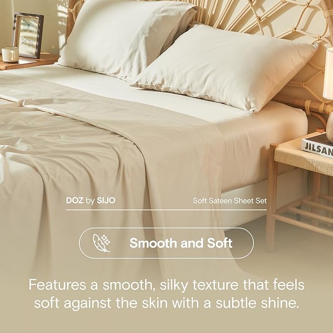 DOZ 100% Long Staple Cotton Duvet Cover Set, Soft Sateen Weave, Smooth, Breathable, Hotel Comfort, 106"x90", 8 Loops, 3pc – 2 Pillowcases 1 Duvet Cover (Fog, King/Cal King)