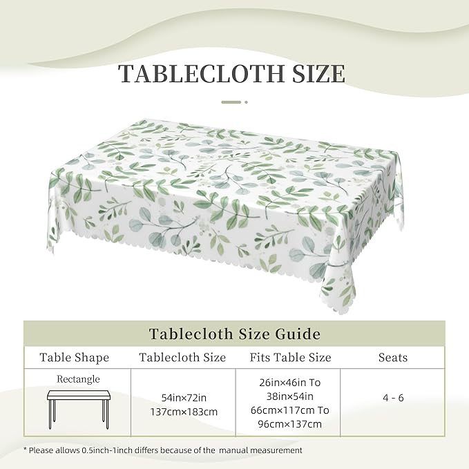 Leaf Tablecloth Green Plants Botanical Foliage Style Rectangle Tablecloth Watercolor Leaf Green Table Cover 54×72 Inch Washable Table Cloth for Kitchen Dining Room Party Decoration