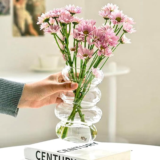 BLOFLO Transparent Glass Hydroponic Flower Vase, 7-Inch Clear Glass Vase, Four-Layer Geometric Glass Vase for Home Décor, Modern Bubble Glass Vase for Home Office Wedding Table Decoration (Clear)