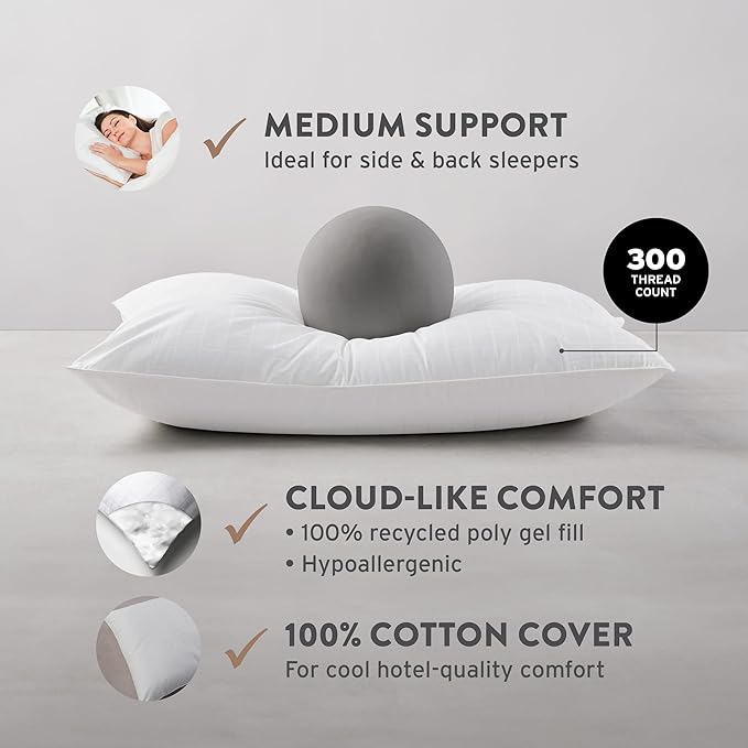 Sobel Westex Sobella Bed Pillow for Sleeping | Side Sleeper for Adults | 300TC 100% Cotton Case | Soft, Machine Washable, Hotel Quality (King Medium)
