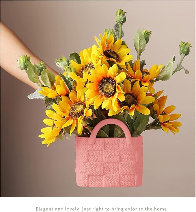 Ceramic Vase, Small Modern Flower Vase for Home Decor, Handbag Collection Creative Ceramic Floral Vases for Centerpieces, Flower Arrangement Decoration Shooting Props (Pink)