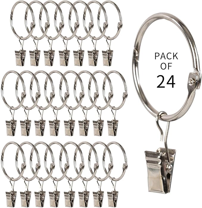 Openable Curtain Rings with Clips,1.25inch Inner Diameter,Heavy Duty Rustproof Metal Decorative Vintage Drapery Rings Curtain Clips Rod Hangers Door Curtain and Shower Curtain Rings Silver Zocang