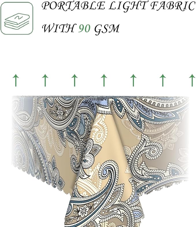 54x70 Inch Vintage Paisley Rectangular Tablecloth Blue Beige Elegant Bohemian Floral Table Cloth Wahable Durable Table Cover for Kitchen Dining Banquet Garden Patio Home Party