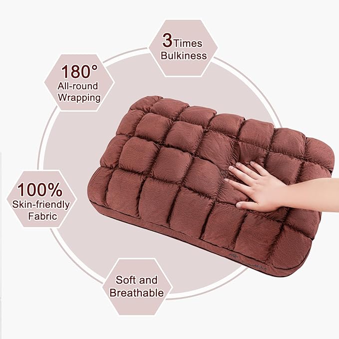 YOUR MOON Fluffy Support Bed Pillow Queen Size, Super Soft Premium Down Alternative Filling for Sleeping, Hotel Luxury Bed Pillows for Side and Back Sleepers (Brown)