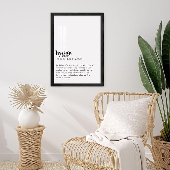 Hygge Definition Print Living Room Decor Zen Wall Art Print Minimalist Poster Home Decor Wall Art Office Decor Modern Aluminum Alloy Frame Wood Black-style 12x16inch(30x40cm)