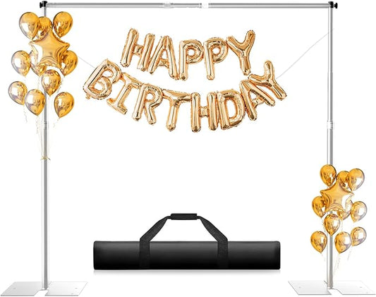Heavy Duty Backdrop Stand, 8.5ft x 10ft Pipe and Drape Backdrop Stand Kit with Metal Flat Base, Adjustable Background Support System for Wedding Party Birthday Photoshoot Decoration - Silver