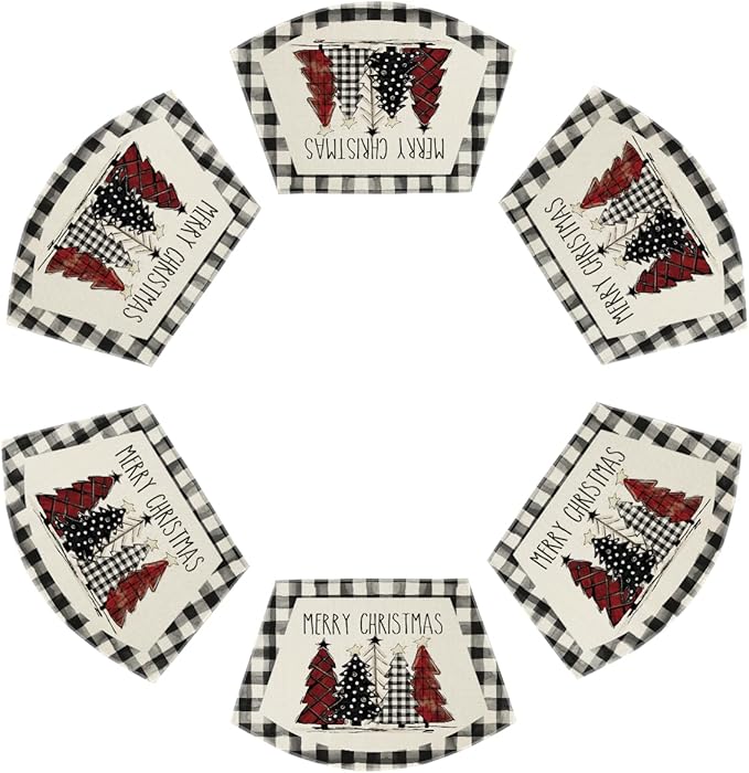 Artoid Mode Christmas Trees Wedge Shape Placemats for Round Table Set of 6, Winter Seasonal Kitchen Dining Table Decoration for Indoor Party Home