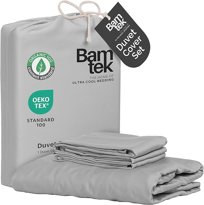 Duvet Cover Set - 100% Viscose Derived from Bamboo Duvet Cover King Size, 3 PC Luxury Cooling Duvet Cover for Hot Sleepers, Buttery Soft Comforter Cover & 2 PC King Pillowcases, Gray Mist