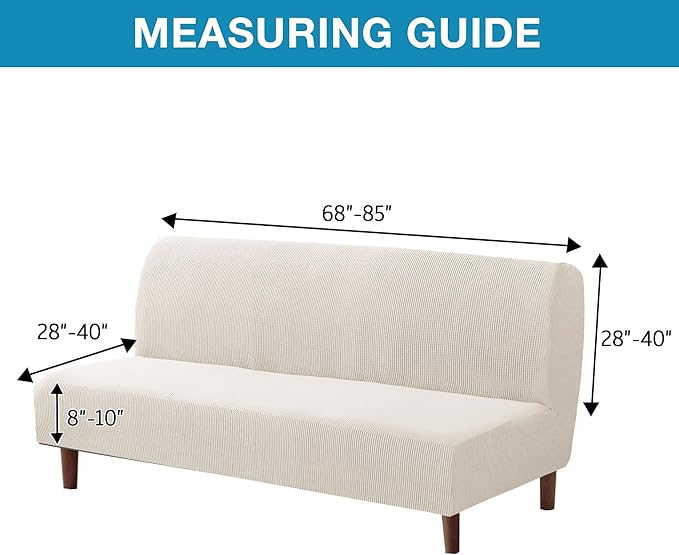 Flamingo P Stretch Armless Futon Covers - Full Queen Futon Couch Covers Slipcover - Soft Thick Jacquard Washable, Ivory