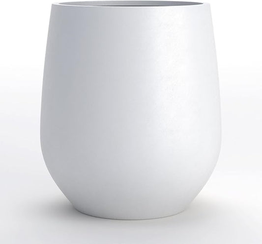 DTY Signature Mount Wilson Modern Indoor Outdoor Fiberstone Tapered Planter, Lightweight, Weather Resistant Garden Pot with Drainage Hole & Rubber Plug, Planter for Christmas Decor - Large, White