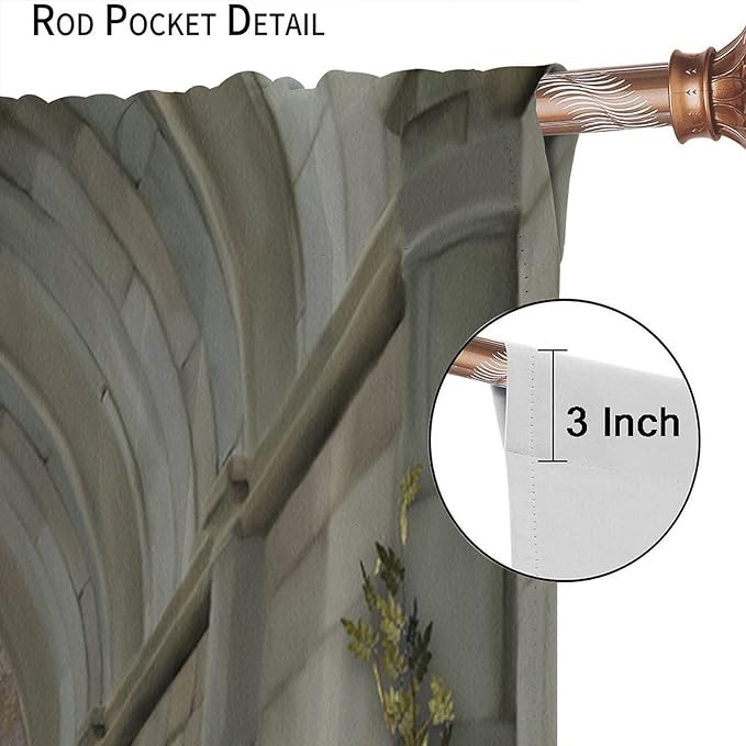 Abstract Mid Century Gothic Arch Blackout Curtains, Vintage Watercolor Forest Old Western Architecture Window Drapes, for Living Room Bedroom 21(W)*63(L) 2 Panels