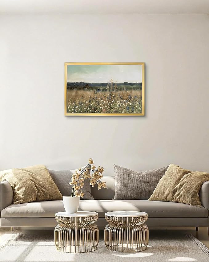 AIMAILON Vintage Gold Canvas Wall Art Framed Decor for Living Room - Home Decor Wall Prints Art Rustic Landscape Wall Art Wild Floral Botanical Pictures Wall Decor Artwork 12x18