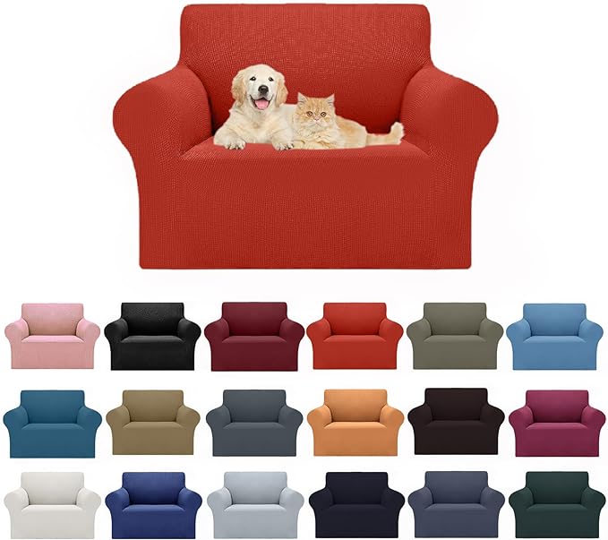 Cupuamon 2025 New Stretch Chair Sofa Slipcovers Couch Cover for 1 Seater Furniture Protector Sofa Covers with Elastic Bottom Jacquard Fabric Small Checks for Pets, Kids - Pureed Pumpkin