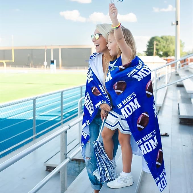 Personalized Sports Bleacher Blanket Custom Football Blanket with Name Wearable Blanket University Team Blanket for Cheer Mom Women Men Football Season Game Day Gear Christmas