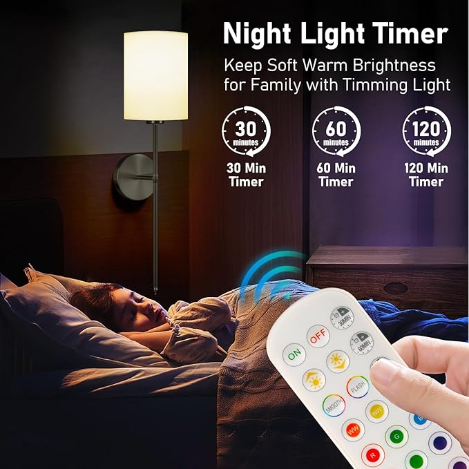 Battery Operated Wall Sconce Set of Two, Rechargeable Wireless Sconces with Dimmable Detachable Magnetic Bulbs and Remote, 15 Colors Wall Lights for Bedroom Living Room Hallway Fireplace