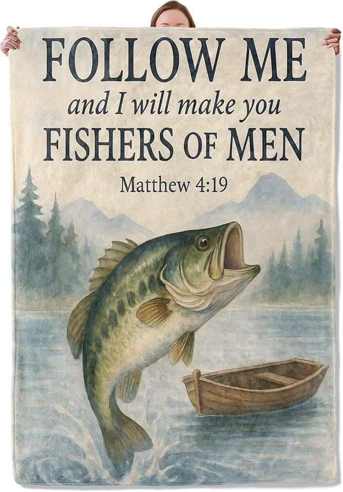Christian Fishing Blanket Gifts for Women Girls Kids, Soft Warm Lightweight Flannel Bass Fish Throw Blankets for Bedroom Living Room Home Sofa Home Decor 50" x 60"