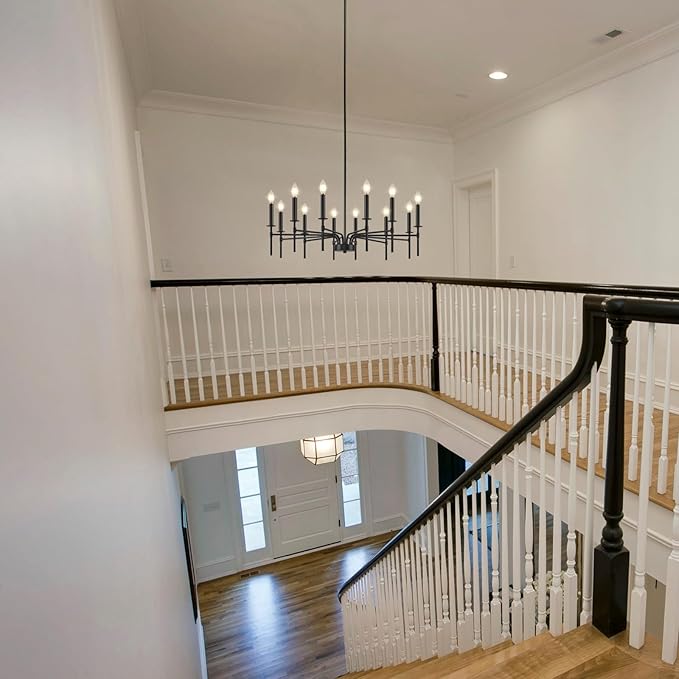 Black Farmhouse Chandeliers, 12 Light Modern Chandelier Light Fixture, Dining Room Chandelier Lighting for Living Room Staircase Bedroom Foyer Kitchen Entryway