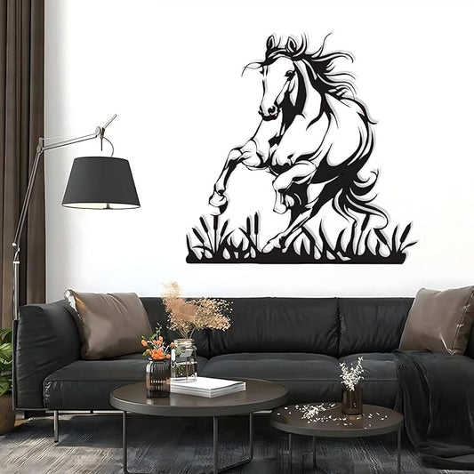 Metal Horse Wall Art, Metal Wall Art Wildlife, Running Horse Wall Art, Rustic Concise Western Horse Decor, Safari Metal Sculpture, Horse Home Decorations, Farmhouse Wall Decor (Black, 30"x30"|76x76cm)