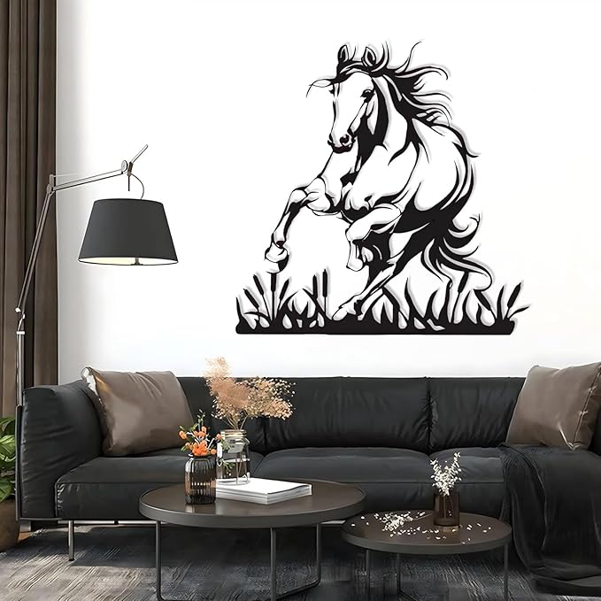 Metal Horse Wall Art, Metal Wall Art Wildlife, Running Horse Wall Art, Rustic Concise Western Horse Decor, Safari Metal Sculpture, Horse Home Decorations, Farmhouse Wall Decor (Gold, 28"x28"|70x70cm)