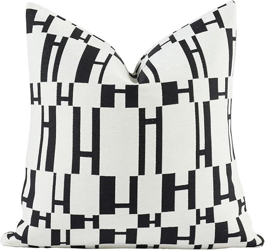 New 20x20'' inches Throw Pillow Cushion Covers - Black H Letter White Color Chenille Jacquard Embroidery Luxury Modern Style Couch Sofa Bed Pillow Cover for Living Room Bedroom