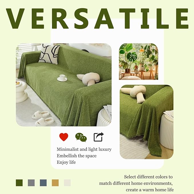 DREAMINGO Sofa Covers Herringbone Jacquard Modern Minimalism Couch Cover Wear Resistant Green Futon Couch Cover for 3 Cushion Couch Sofa Pet Friendly Washable Sofa Slipcovers for Dogs, 71"x150"