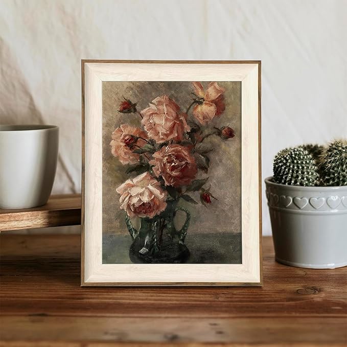 XOCUUI Wall Art For Living Room Unframed Wall Decorations Rose In Vase Home Wall Art Decor Flower Pictures for Living Room Bathroom Kitchen Wall Decor 8x10in