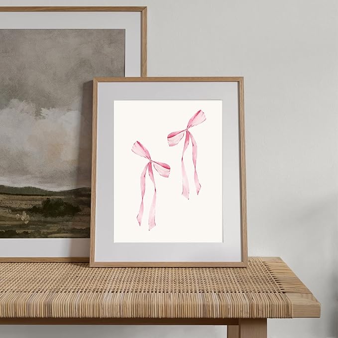 Preppy Watercolor Bows Canvas Posters Prints, Trendy Pink Bows Wall Art, Coquette Light Pink Cute Girly for Living Room Bedroom Poster 8x10 Unframed