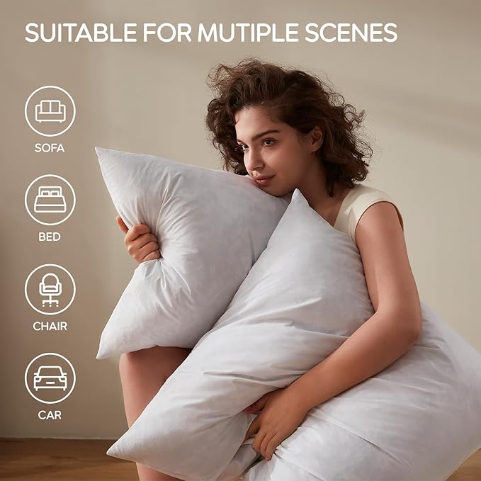 Feather Rectangle Lumbar Pillow Insert, Soft Fluffy 12 x 24 Inches Decorative Throw Pillow Insert for Bed, Couch and Cushion