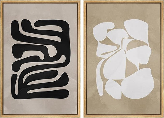 SIGNWIN Framed Canvas Print Wall Art Set Mid-Century 1960s Chic Polygon Collage Abstract Shapes Illustrations Modern Art Minimal Boho Relax/Calm for Living Room, Bedroom, Office - 24"x36"x2 Natural