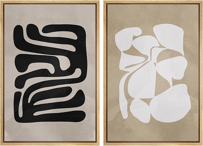 SIGNWIN Framed Canvas Print Wall Art Set Mid-Century 1960s Chic Polygon Collage Abstract Shapes Illustrations Modern Art Minimal Boho Relax/Calm for Living Room, Bedroom, Office - 16"x24"x2 Natural
