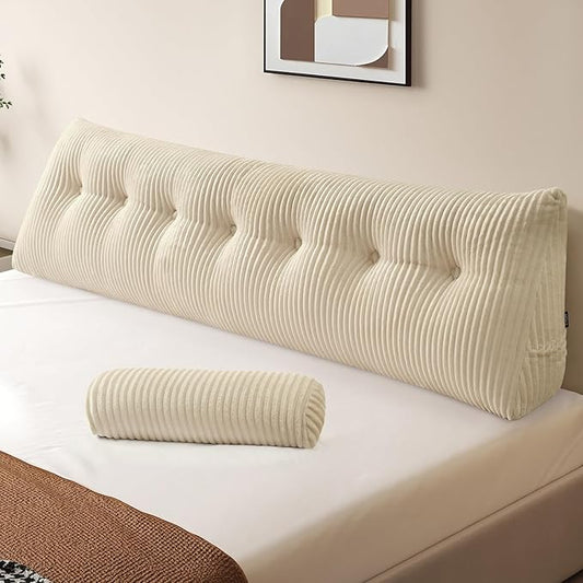 Z-hom Large Wedge Pillow Headboard, King Triangular Headboard Pillow, Reading Pillow Bed with a Roll Pillow for Bed Sitting Up Sleeping, Backrest Cushion Headboard Gap Pillow for Back, Beige Cream