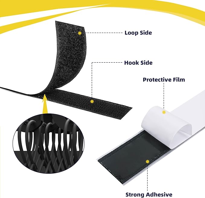 30Ft x 1 in Velcro Strips with Adhesive, Hook and Loop Strips with Adhesive, Double Rolls of Heavy Duty Interlocking Tape Fasteners Double-Sided Tape Strong Back Adhesive Mounting Tape (Black)