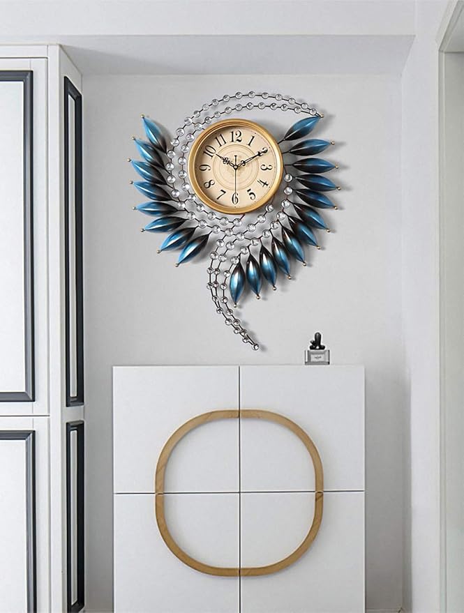 Crystal Metal Wall Clock Silent Non Ticking - 26"×21" Quality Quartz Battery Operated, Decorative for Kitchen, Living Room, Bedroom, Bathroom, Bedroom, Office