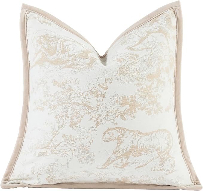 2025 New 20x20'' inches Throw Pillow Cushion Covers - Jungle Pattern with Edge Strip Chenille Jacquard Embroidery Luxury Modern Style Couch Sofa Bed Pillow Cover for Living Room Bedroom
