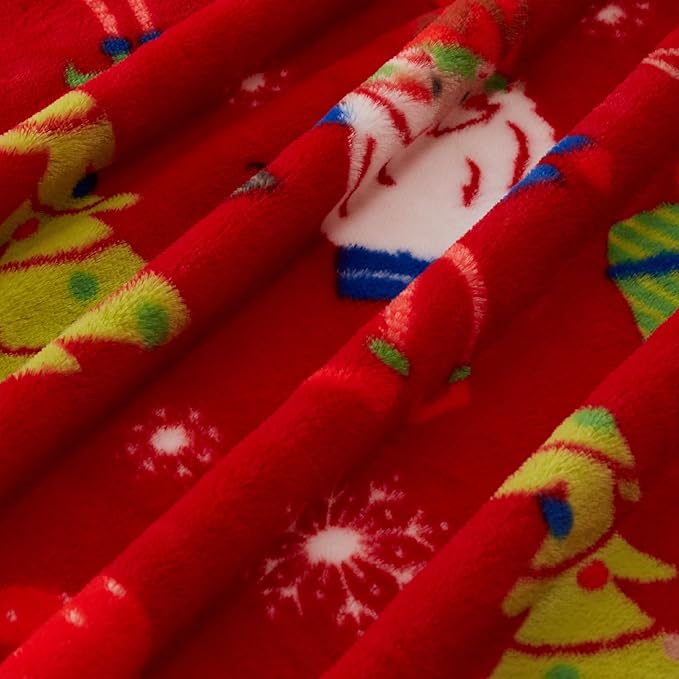 COOVA Christmas Faux Rabbit Fur & Flannel Throw Blanket 50x60 Inch - Festive Luxury Soft & Cozy, Perfect for Holiday Decor, Bed, Sofa, Couch, Father Christmas Pattern,Red