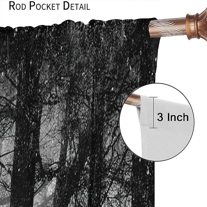 Gothic Forest Blackout Window Curtains, Halloween Style Foggy Forest Dead Trees Crow Print Curtains, for Bedroom Living Room 27.5(W)*63(L) 2 Panels