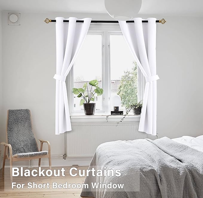 KOUFALL White Room Darkening Curtains 48 Inch Long,Blackout Short Window Curtains 48 Inch Length for Bedroom Bathroom 2 Panels Set