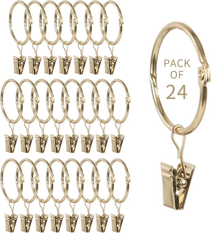 Openable Curtain Rings with Clips,1.25inch Inner Diameter,Heavy Duty Rustproof Metal Decorative Vintage Drapery Rings Curtain Clips Rod Hangers Door Curtain and Shower Curtain Rings Gold Zocang