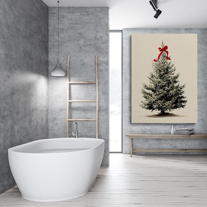 Vintage Christmas Tree Wall Art,Rustic Christmas Holiday Cottagecore Decor,Festive Vintage Tree Print