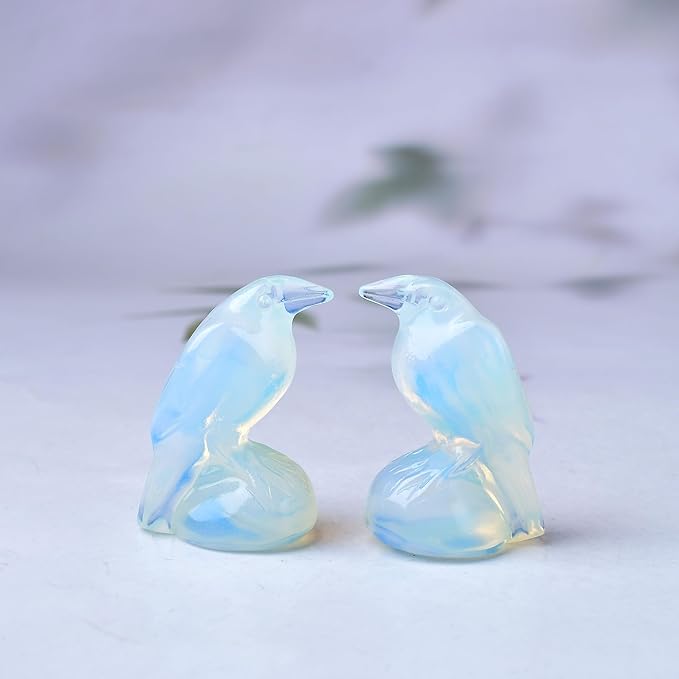 Natural Opal Crystal Raven Statue 2" Healing Crystal Handmade Sculpture Lucky Guardian Pocket Statues Reiki Meditation Office Home Decoration Gift