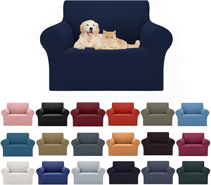 Cupuamon 2025 New Stretch Chair Sofa Slipcovers Couch Cover for 1 Seater Furniture Protector Sofa Covers with Elastic Bottom Jacquard Fabric Small Checks for Pets, Kids - Navy