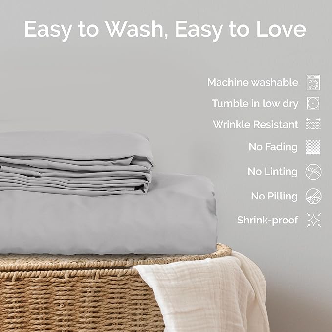 Duvet Cover Set - 100% Viscose Derived from Bamboo Duvet Cover King Size, 3 PC Luxury Cooling Duvet Cover for Hot Sleepers, Buttery Soft Comforter Cover & 2 PC King Pillowcases, Gray Mist